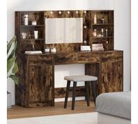 vidaXL Conjunto de mesa de vestidor con LED 3 pcs Roble ahumado