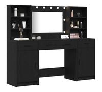 vidaXL Conjunto de mesa de vestidor con LED 3 piezas, moderno, Roble Negro