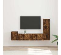 vidaXL Juego de 4 armarios de TV, madera contrachapada con acabado en roble ahumado