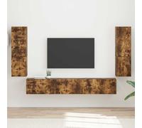 vidaXL Juego de 4 armarios de TV, madera contrachapada con acabado en roble ahumado