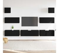 vidaXL Conjunto de mueble de TV 7 pcs Roble Negro 100 x 30 x 30 cm