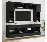 vidaXL Conjunto de mueble para TV de pared con LED 6 pcs Roble Negro