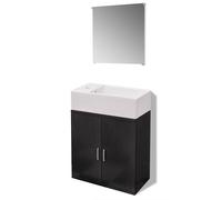 vidaXL Conjunto de mueble y lavabo 3 piezas en color Negro/Beige | almacenamiento funcional diseño moderno para baño dormitorio sala