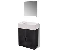 vidaXL Juego de muebles de baño 3 piezas con lavabo – diseño moderno y almacenamiento – Negro