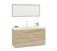 vidaXL Conjunto de muebles de baño 3 piezas — espejo, lavabo y armario con cajones — Roble Sonoma