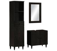 vidaXL Juego de 3 piezas de muebles para baño, madera maciza de mango