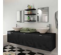 vidaXL Conjunto de muebles de baño con lavabo y grifo 10 piezas negro