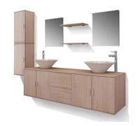vidaXL Set de muebles de baño con lavabo y grifo Pack 11 piezas Beige