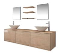 vidaXL Conjunto de Muebles de baño con Lavabo y Grifo 11 Piezas Beige