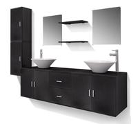 vidaXL Set de muebles para baño Pack 11 piezas con lavabo y grifo incluido – Negro