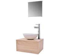 vidaXL Conjunto de muebles de baño con lavabo y grifo, 4 piezas beige