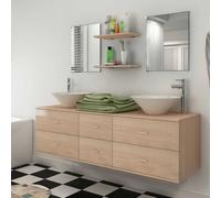 vidaXL Conjunto de muebles de baño con lavabo y grifo 9 piezas beige