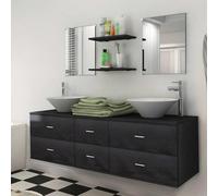 Vidaxl conjunto de muebles de baño con lavabo y grifo 9 piezas negro