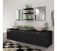 vidaXL Conjunto de muebles de baño y lavabo 8 piezas negro