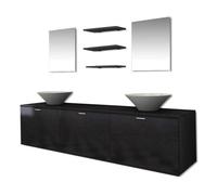 vidaXL Set completo de mobiliario de baño con lavabo - Pack de 8 unidades - Negro