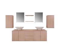 vidaXL Set de muebles de baño con lavabo Pack 9 unidades Beige Conglomerado