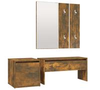 vidaXL Conjunto de muebles de recibidor con cajón 3 pcs Roble Ahumando