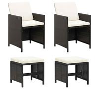 vidaXL Conjunto de silla de jardín y taburete 4 piezas negra ratán PE