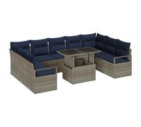 vidaXL Conjunto de sofá de jardín 10 pcs Gris y Azul Marino Poliratán, Muebles modulares rectangulares para jardín y terraza, sofá Duradero, Lounge Resistente al Clima, Conjunto Ideal