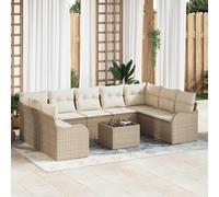 vidaXL Conjunto de sofá de jardín 10 uds. Beige ratán sintético