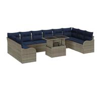 vidaXL Conjunto de sofá de jardín 11 uds. Gris Poliratán