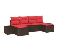 vidaXL Conjunto de sofá de jardín 4 uds. Marrón y Rojo ratán sintético