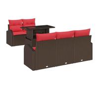 vidaXL Conjunto de sofá de jardín 6 pcs Marrón Rattan de Poliéster, Set de Sofás Modulares, Muebles Modernos para Exterior, Rincón de Rattan, Asientos Resistentes al Clima, Cojines UV