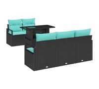 vidaXL Conjunto de sofá de jardín 6 uds. 5-Número de plazas | Caben 4 personas sin problema, Wicker actual con cojines turquesas vibrantes,