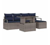 vidaXL Conjunto de sofá de jardín 6 uds. Gris y Azul Marino | Fácil de instalar y mover para que se ajuste a cualquier espacio, Tejido a mano y aguanta bien el aire libre,