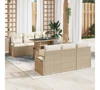 vidaXL Conjunto de sofá de jardín 7 uds. Beige Poliratán