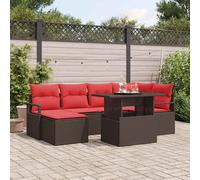 vidaXL Conjunto de sofá de jardín 7 uds. Marrón Poliratán