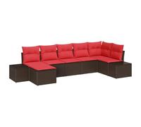vidaXL Conjunto de sofá de jardín 7 uds. Marrón y Rojo ratán sintético