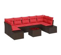 vidaXL Conjunto de sofá de jardín 8 uds. Beige y Rojo ratán sintético