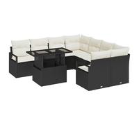 vidaXL Conjunto de sofá de jardín 9 pcs Negro y crema ratán sintético