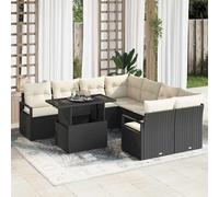 vidaXL Conjunto de sofá de jardín 9 pcs Negro y crema ratán sintético