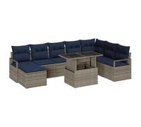 vidaXL Conjunto de sofá de jardín 9 uds. Gris y Azul Marino | Perfecto para cualquier espacio, Ideales para superficies irregulares, Textura única que le da estilo