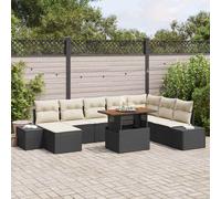 vidaXL Conjunto de sofá de jardín 9 uds. Negro Poliratán