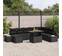 vidaXL Conjunto de sofá de jardín 9 uds. Negro Poliratán