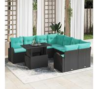 vidaXL Conjunto de sofá de jardín 9 uds. Negro Rattan de Poliéster