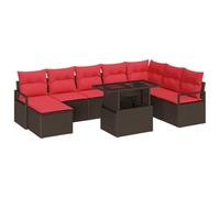 vidaXL Conjunto de sofá de jardín con cojín 9 pcs Marrón Poliratán, Juego de sofá Modular para jardín y terraza, Cojines Resistentes al Sol, con Compartimentos de Almacenamiento