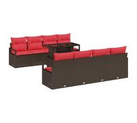 vidaXL Conjunto de sofá de jardín con cojín 9 pcs Marrón Poliratán, Sofá Modular para jardín y terraza, Muebles de Rattan, Lounge Resistente al Clima y UV