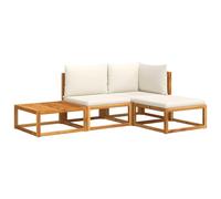 vidaXL Conjunto de sofá de jardín 4 piezas con cojines, madera de acacia y cuerda