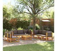 vidaXL Conjunto de sofá de jardín de 9 piezas con cojines de madera de acacia y cuerda