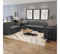 vidaXL Conjunto de sofás 3 unidades tela gris oscuro