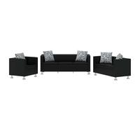 vidaXL Conjunto de sofás de 2 y 3 plazas y sillón de cuero artificial negro