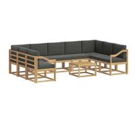 vidaXL Conjunto de sofás de Exterior 10 pcs Blanco y Antracita, Juego de Sofás Acacia, Seccional Exterior Moderno, Muebles Resistentes, Lounge de Jardín, Asientos Reconfigurables