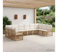 vidaXL Conjunto de sofás de exterior 10 uds. Natural y Crema Poliéster