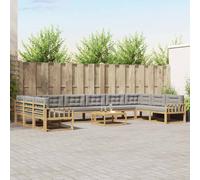 vidaXL Conjunto de sofás de exterior 11 uds. Blanco y Gris Claro