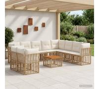 vidaXL Conjunto de sofás de exterior 11 uds. Natural y Crema Poliéster