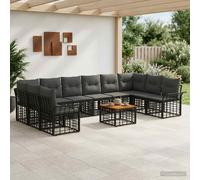 vidaXL Conjunto de sofás de exterior 11 uds. Negro y Gris oscuro